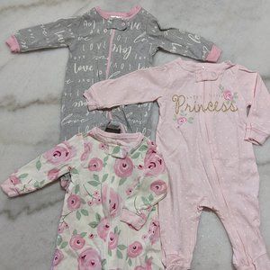 Gerber Baby Girls' 3pk Floral Sleep N' Play - Pink/Off-White/Gray Newborn